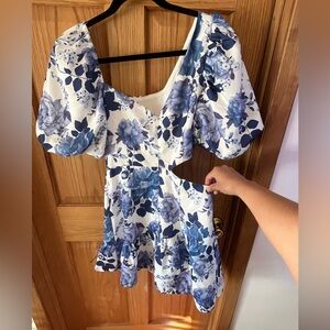 Floral Blue and White Mini Dress